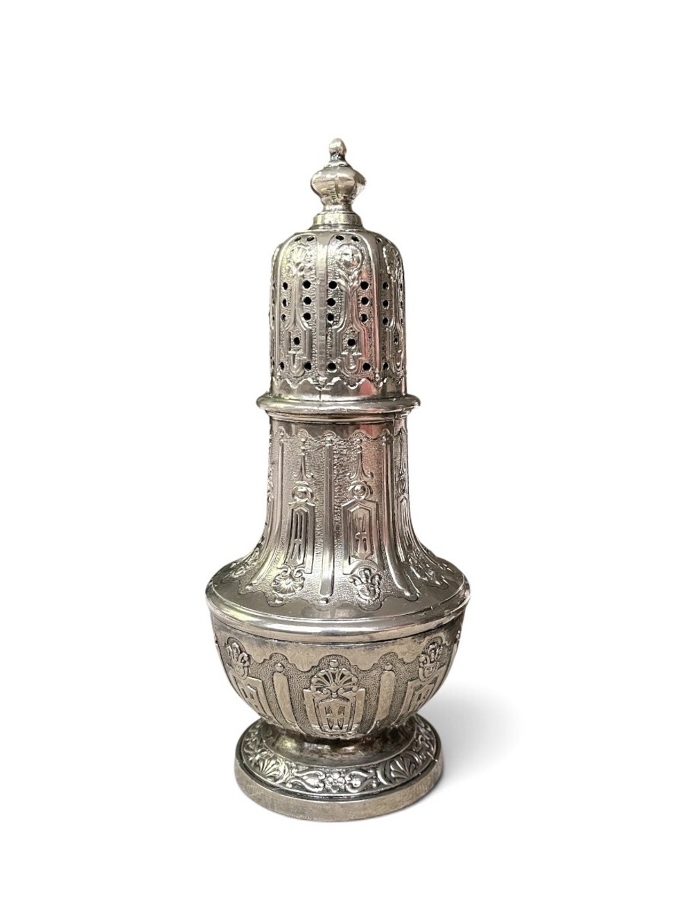 Vintage Corbell & Co Silver-Plated Sugar Shaker Muffineer Gothic Revival Style